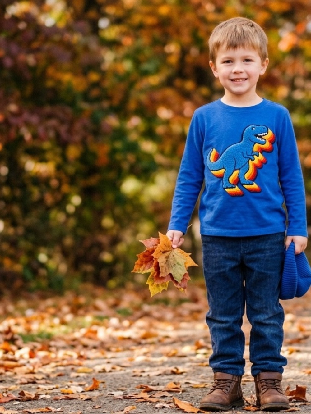 M&S Marks & Spencer Boys Cobalt Blue T-Rex Dinosaur Shirt 5-6T Imp. From England